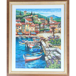 Anatoly Metlan Resort Town Art Serigraph In Color, Framed 12" x 16" Iris Seaside